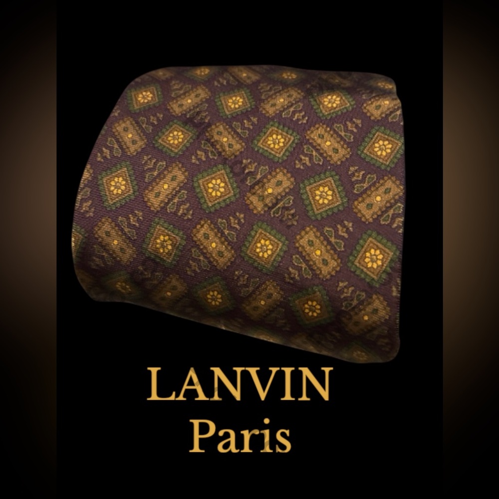 Lanvin Paris Patterned Tie in Brown and Yellow